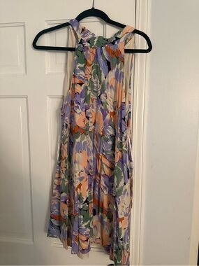 Lulu's Floral Halter Dress in Lavender, Peach & Sage Green